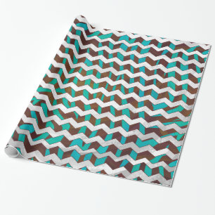 Papier Cadeau Zebra Chevron Impression Brown et Turquoise