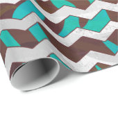 Papier Cadeau Zebra Chevron Impression Brown et Turquoise (Coin rond)