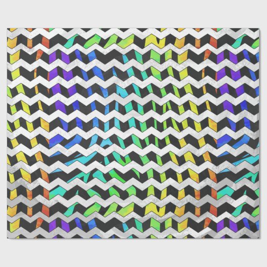Papier Cadeau Zebra Chevron noir et arc-en-ciel (Plat)