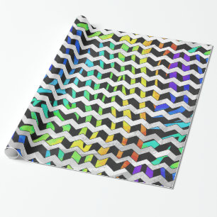 Papier Cadeau Zebra Chevron noir et arc-en-ciel