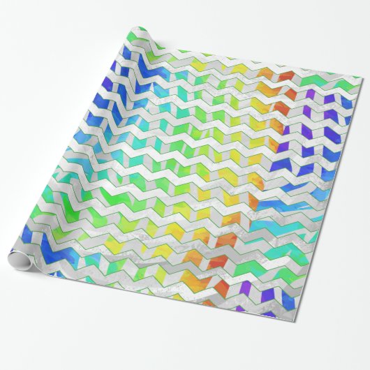 Papier Cadeau Zebra Chevron Rainbow et White Print (Déroulé)