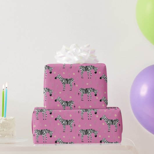 Papier Cadeau Zebra dans Savanna Safari Motif sur Pink (Cadeaux de fête)