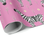 Papier Cadeau Zebra dans Savanna Safari Motif sur Pink (Coin rond)