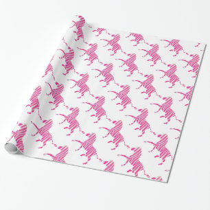 Papier Cadeau Zebra Hot rose et blanc Silhouette