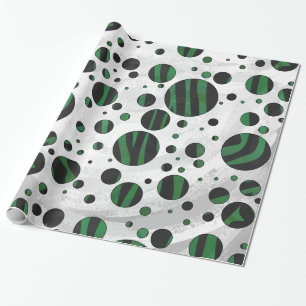 Papier Cadeau Zebra noir et vert Polka point