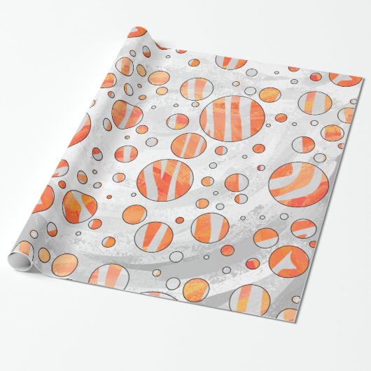 Papier Cadeau Zebra Orange et White Polka Dot (Déroulé)