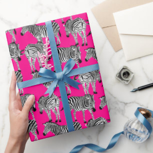 Papier Cadeau Zebra Poster de animal tendance Hot rose coloré Fu