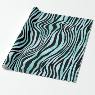 Papier Cadeau Zebra Print Noir et Turquoise Turquoise