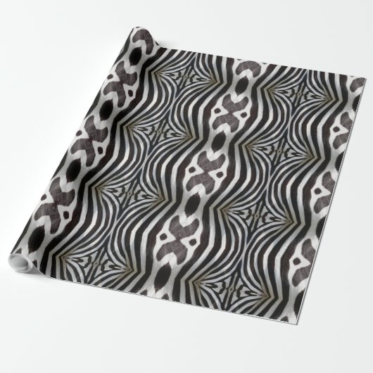 Papier Cadeau Zebra Stripes Motif Faune noire et blanche (Déroulé)