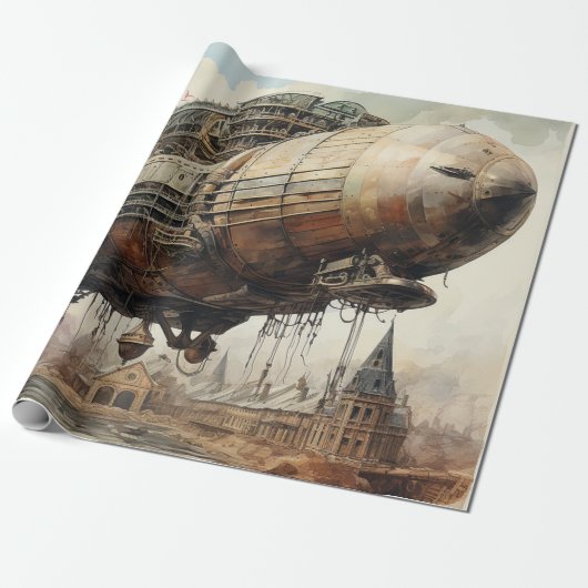 Papier Cadeau Zeppelin Steampunk vintage (2) (Déroulé)