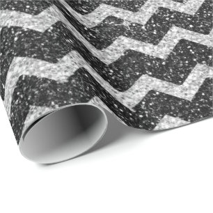 Papier Cadeau Zig Zag Chevron Art Déco Gris Parties scintillant