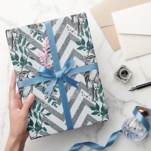Papier Cadeau Zigzag Bird % Motif de fleurs (Cadeaux)