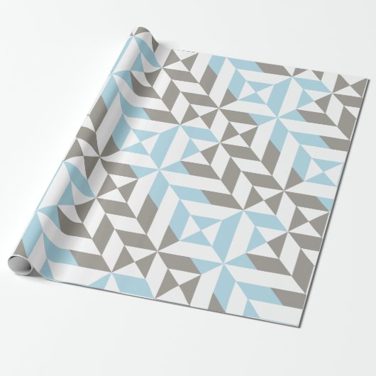 Papier Cadeau ZigZag géométrique bleu et argent (Déroulé)