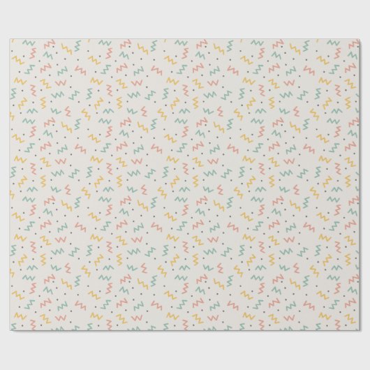 Papier Cadeau Zigzag Rétro et Points en Sarcelle Moutarde et Cor (Plat)