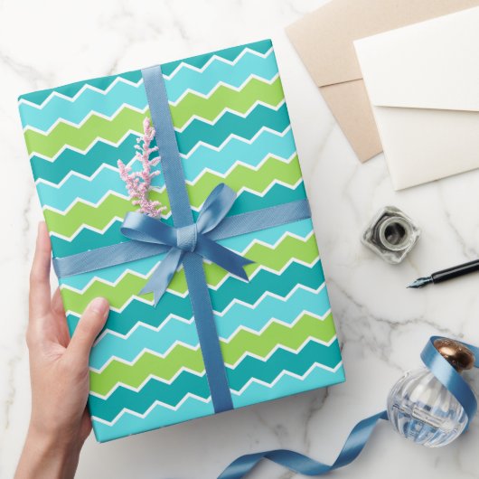 Papier Cadeau Zigzag vert et bleu éergetique pour Cérébration (Cadeaux)