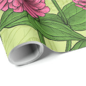 Papier Cadeau Zinnias rose sur vert clair (Coin rond)