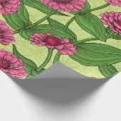 Papier Cadeau Zinnias rose sur vert clair (Coin)