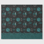 Papier Cadeau Zodiac Magie | Turquoise foncé vert crâne gothique (Plat)