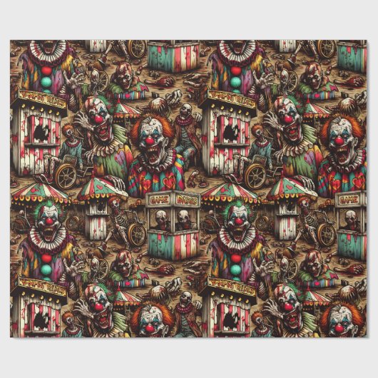 Papier Cadeau Zombie clown effrayant à l'anniversaire du Carnava (Plat)