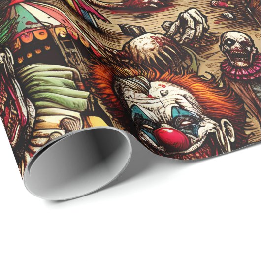 Papier Cadeau Zombie clown effrayant à l'anniversaire du Carnava (Coin rond)