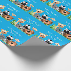 Papier Cadeau Zoo personnalisé Animal Birthday Green Leaf