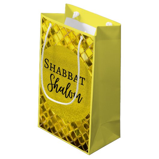 Papier cadeaus voor Shabbat Shalom Yellow Design Klein Cadeauzakje (Achterkant Gekanteld)