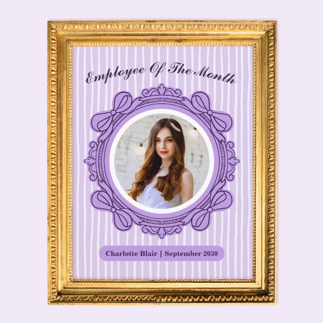 Papier Cadre à Ruban Violet Prix de l'Employé du Mois (Purple Bow Frame Employee of the Month Award)