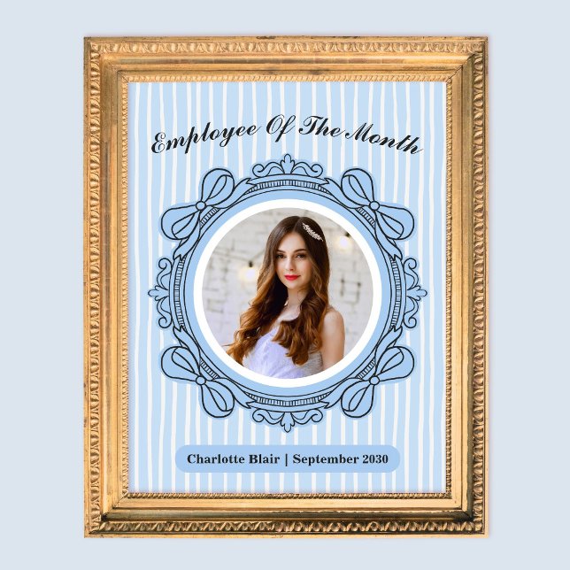 Papier Cadre de ruban orné bleu - Prix de l'employé du mo (Blue Ornate Bow Frame Employee of the Month Award)