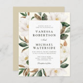 Papier cadre floral magnolia moderne faire-part de mariag (Devant / Derrière)