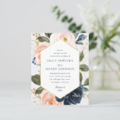 Papier Cadre floral marine et aquarelle mariage rose poud (Debout devant)