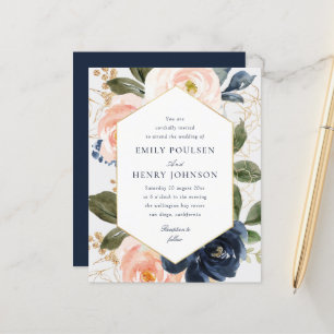 Papier Cadre floral marine et aquarelle mariage rose poud