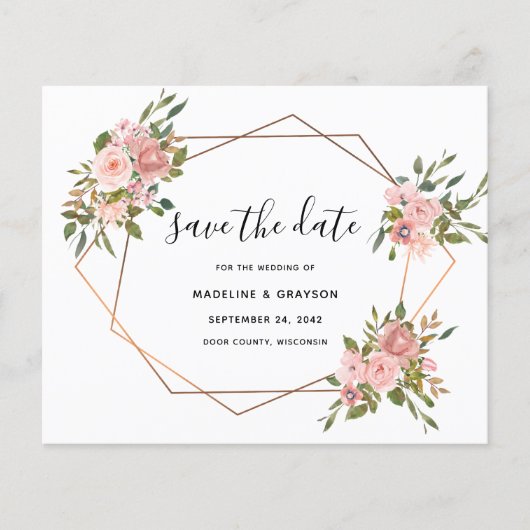 Papier Cadre géométrique rose Budget Enregistrer la date (Devant)