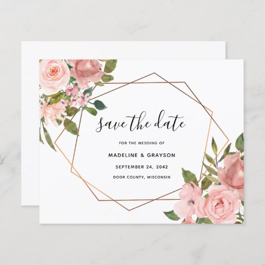 Papier Cadre géométrique rose Budget Enregistrer la date (Devant / Derrière)