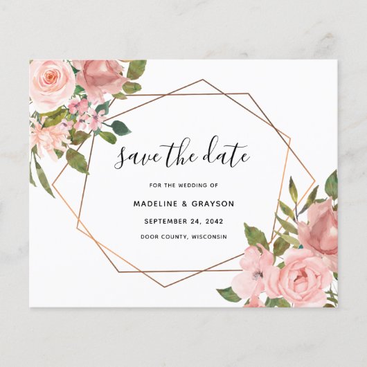 Papier Cadre géométrique rose Budget Enregistrer la date (Devant)