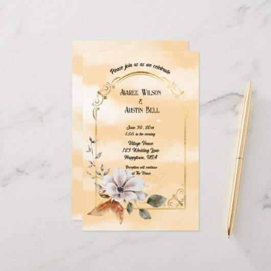 Papier Cadre Or Magnolia Blossom Blanc (Devant/Arrière en situation)