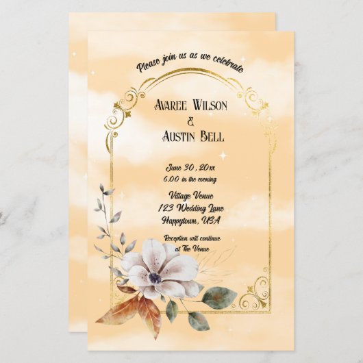 Papier Cadre Or Magnolia Blossom Blanc (Devant / Derrière)