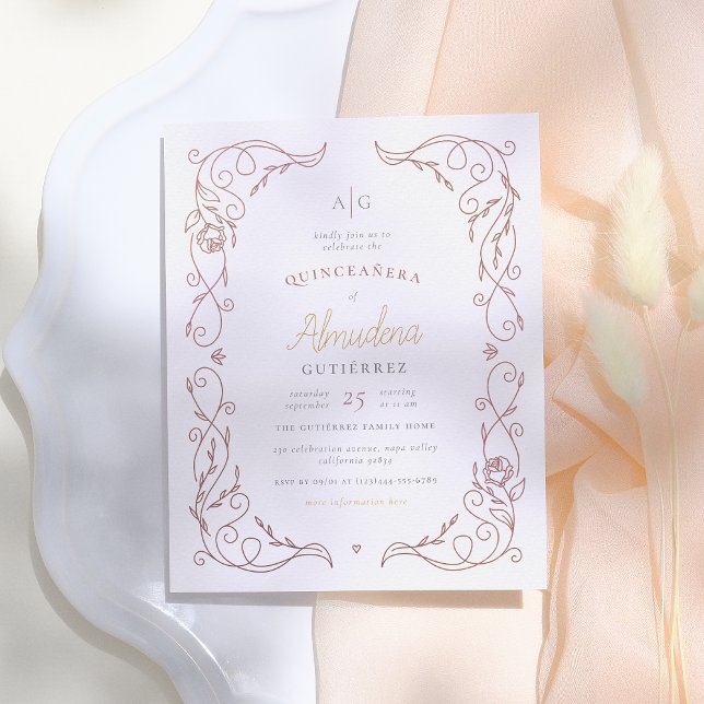 Papier Cadre Or Rose Budget Elegant Quinceañera Photo (Créateur téléchargé)