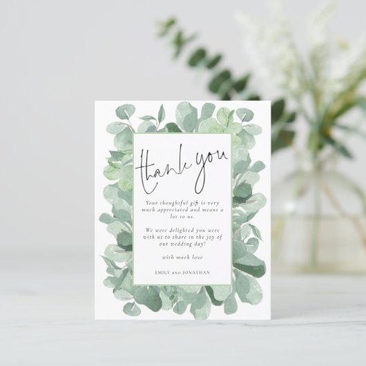 Papier Cadre photo de mariage merci en eucalyptus pas che (Debout devant)