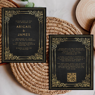 Papier Cadre Vintage Budget Noir Or Code QR Mariage