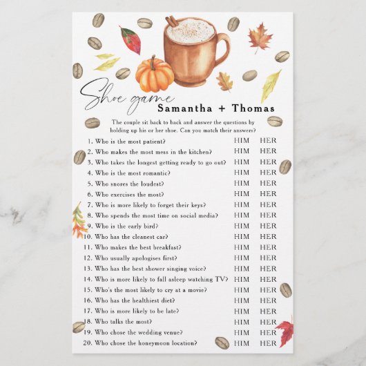 Papier Café citrouille Douche nuptiale Chaussure jeu (Devant)