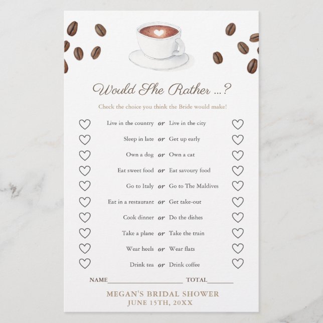 Papier Café Elle Plairait Game Card Wedding shower (Devant)