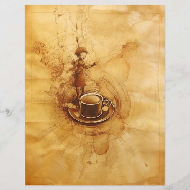 Papier Café taché dame et tasse de café (Devant)