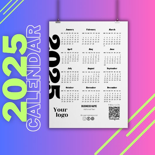 Papier Calendrier 2025 Année Noir Et Blanc Entreprise