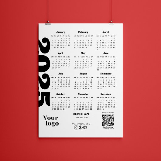 Papier Calendrier 2025 Année Noir Et Blanc Entreprise