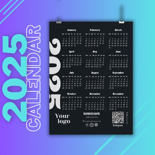 Papier Calendrier 2025 Année Noir Et Blanc Entreprise
