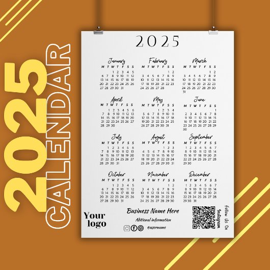 Papier Calendrier 2025 Année Typographie de script blanc