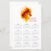 Papier Calendrier 2026 de l'année du Cheval de Feu (Devant / Derrière)