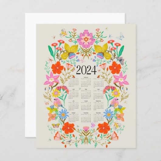 Papier Calendrier complet 2024 fleuri (Devant / Derrière)
