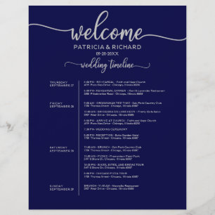 Papier Calendrier de 4 jours pour un mariage Navy Blue Ar