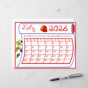 Papier Calendrier de juillet 2026 en tissu rouge bleu bai